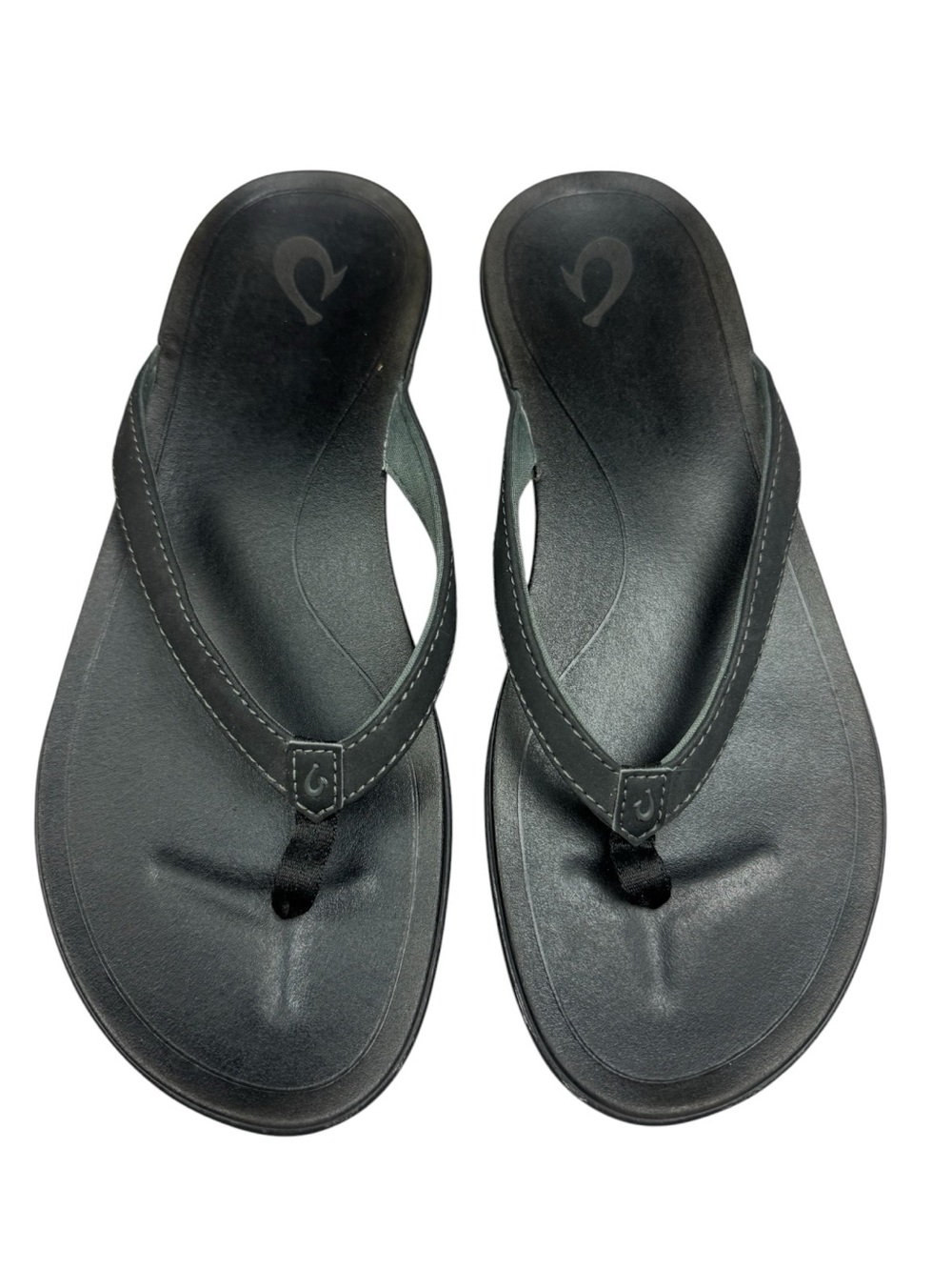 Olukai Hi'Ona Women's Black Leather Thong Flip Flop Sandals US 9 EUR 39